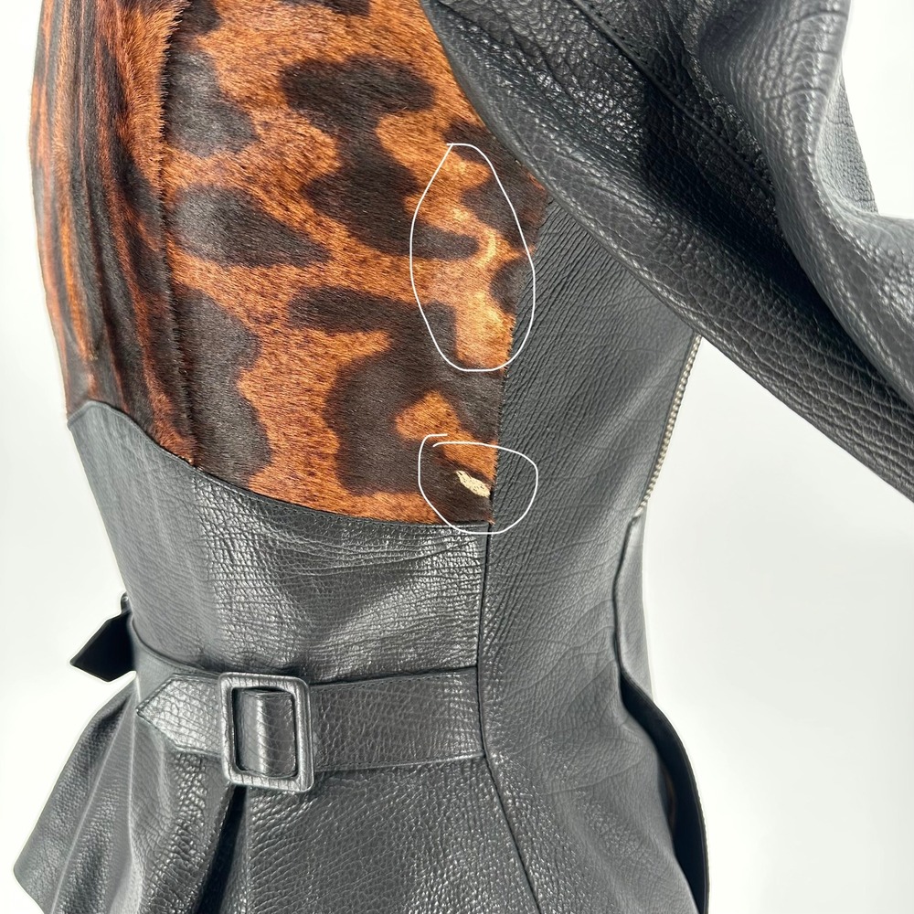 Alexander McQueen Black Nappa Leather Leopard Moto Jacket Italy‎ 38 US 2 Luxury - Picture 8 of 16